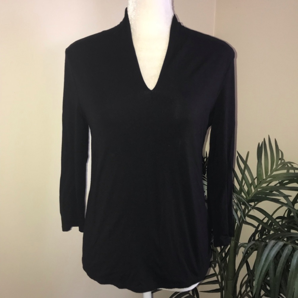 Talbots Stretch 3/4 Sleeve Ink Black Knit Top S*